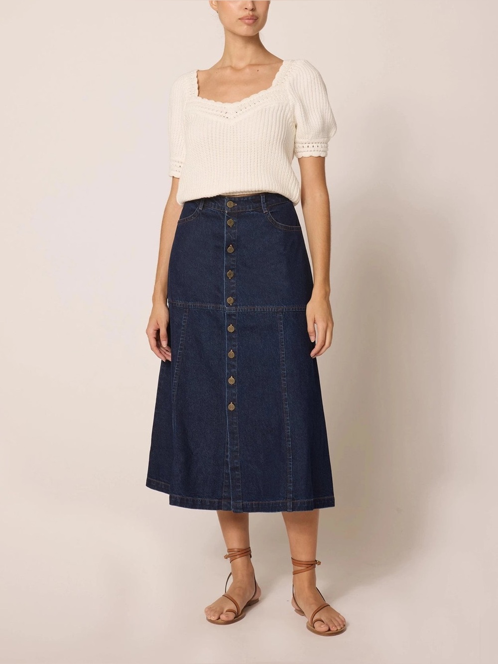 Cleobella Josie Dark Denim Button Down Classic Midi Skirt #D9, D10